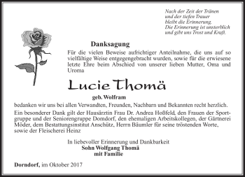 Traueranzeige von Lucie Thomä von Südthüringer Presse