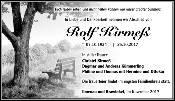 Traueranzeige von Rolf Kirmeß von Südthüringer Presse