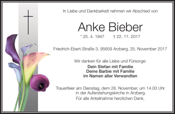 Traueranzeige von Anke Bieber von Frankenpost