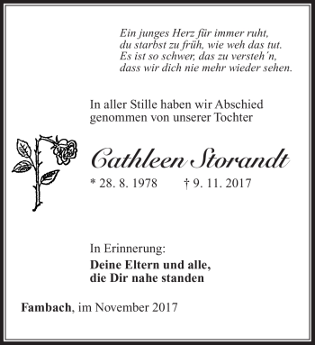 Traueranzeige von Cathleen Storandt von Südthüringer Presse