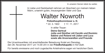 Traueranzeige von Walter Nowroth von Frankenpost