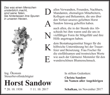 Traueranzeige von Horst Sandow von Südthüringer Presse