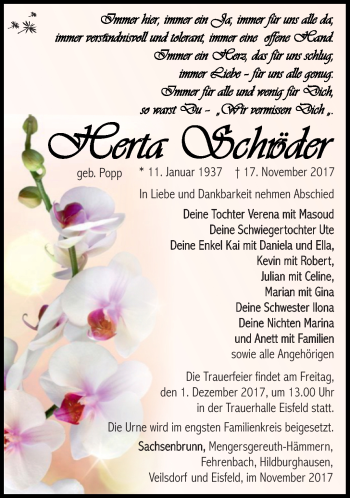 Traueranzeige von Herta Schröder von Südthüringer Presse