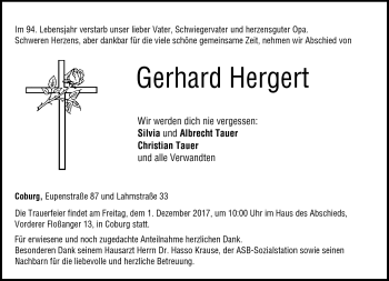 Traueranzeige von Gerhard Herget von Neue Presse Coburg