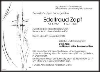Traueranzeige von Edeltraud Zapf von Frankenpost