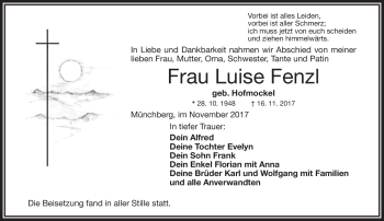 Traueranzeige von Luise Fenzl von Frankenpost