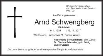 Traueranzeige von Arnd Schwengberg von Frankenpost