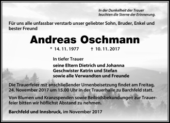 Traueranzeige von Andreas Oschmann von Südthüringer Presse