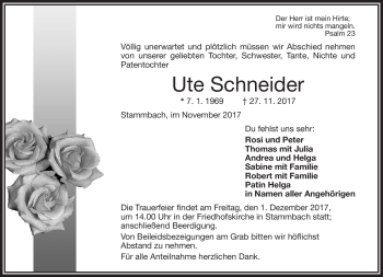 Traueranzeige von Ute Schneider von Frankenpost