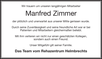 Traueranzeige von Manfred Zimmer von Frankenpost