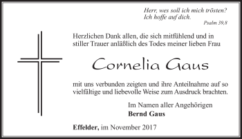 Traueranzeige von Cornelia Gaus von Südthüringer Presse