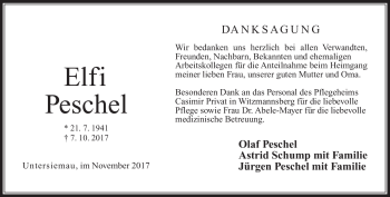 Traueranzeige von Elfi Peschel von Neue Presse Coburg