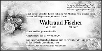 Traueranzeige von Waltraud Fischer von Neue Presse Coburg