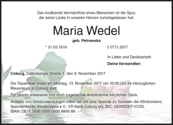 Traueranzeige von Maria Wedel von Neue Presse Coburg