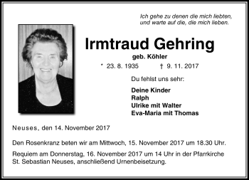 Traueranzeige von Irmtraud Gehring von Neue Presse Coburg
