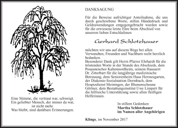 Traueranzeige von Gerhard Schlotzhauer von Südthüringer Presse
