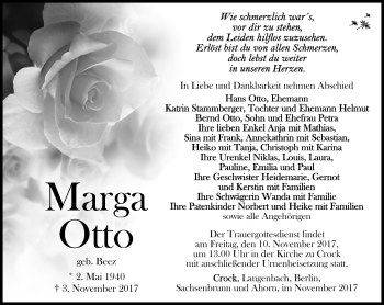 Traueranzeige von Marga Otto von Südthüringer Presse