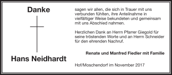 Traueranzeige von Hans Neidhardt von Frankenpost