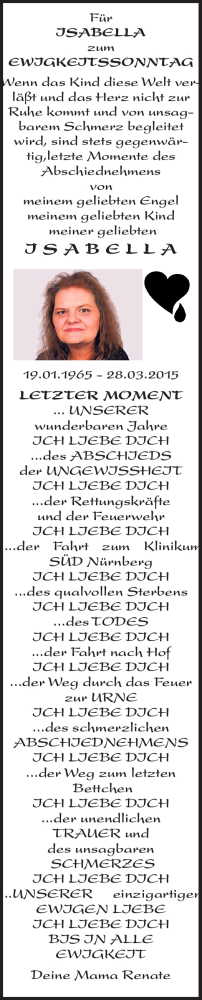 Traueranzeige für Isabella  vom 25.11.2017 aus Frankenpost