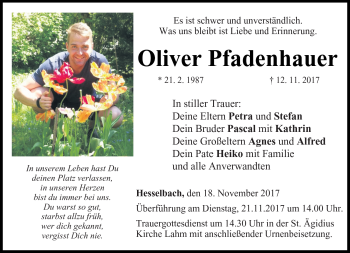 Traueranzeige von Oliver Pfadenhauer von Neue Presse Coburg