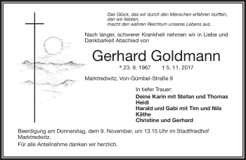 Traueranzeige von Gerhard Goldmann von Frankenpost