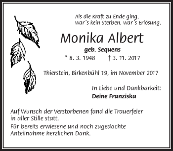 Traueranzeige von Monika Albert von Frankenpost