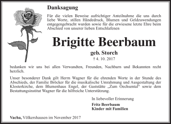 Traueranzeige von Brigitte Beerbaum von Südthüringer Presse