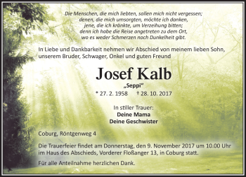 Traueranzeige von Josef Kalb von Neue Presse Coburg