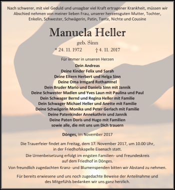 Traueranzeige von Manuela Heller von Südthüringer Presse