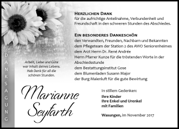 Traueranzeige von Marianne Seyfarth von Südthüringer Presse