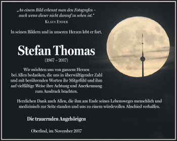 Traueranzeige von Stefan Thomas von Südthüringer Presse