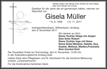 Traueranzeige von Gisela Müller von Frankenpost