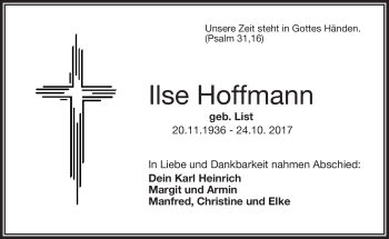 Traueranzeige von Ilse Hoffmann von Frankenpost