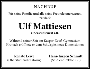 Traueranzeige von Mattiesen Ulf von Neue Presse Coburg