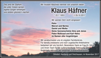 Traueranzeige von Klaus Häfner von Südthüringer Presse