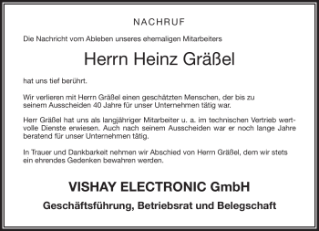 Traueranzeige von Heinz Gräßel von Frankenpost