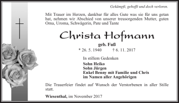 Traueranzeige von Hofmann Christa von Südthüringer Presse