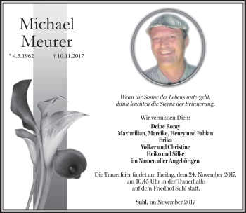 Traueranzeige von Michael Mäurer von Südthüringer Presse