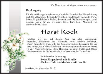Traueranzeige von Horst Koch von Südthüringer Presse