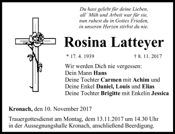 Traueranzeige von Rosina Latteyer von Neue Presse Coburg