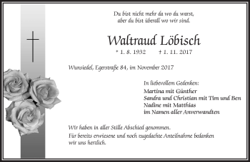 Traueranzeige von Waltraud Löbisch von Frankenpost