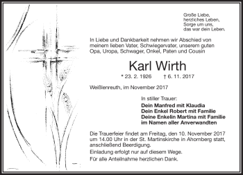 Traueranzeige von Karl Wirth von Frankenpost