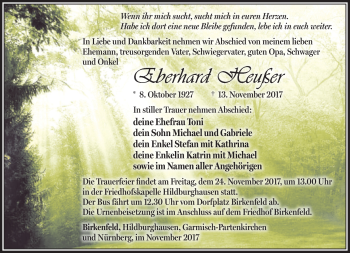 Traueranzeige von Eberhard Heußer von Südthüringer Presse