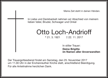 Traueranzeige von Otto Loch-Andrioff von Frankenpost
