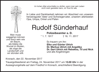 Traueranzeige von Rudolf Sürderhauf von Neue Presse Coburg