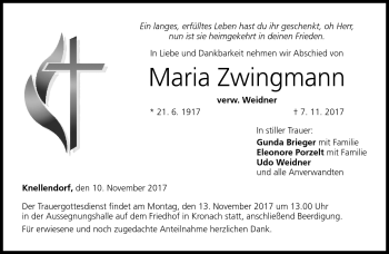 Traueranzeige von Maria Zwingmann von Neue Presse Coburg