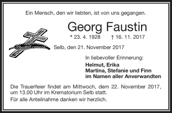 Traueranzeige von Helmut Faustin von Frankenpost