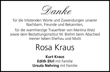 Traueranzeige von Rosa Kraus von Neue Presse Coburg
