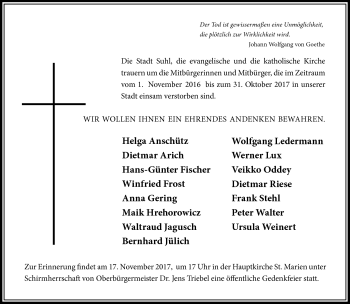 Traueranzeige von Stadt Suhl  von Südthüringer Presse