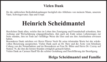 Traueranzeige von Heinrich Scheidmantel von Neue Presse Coburg